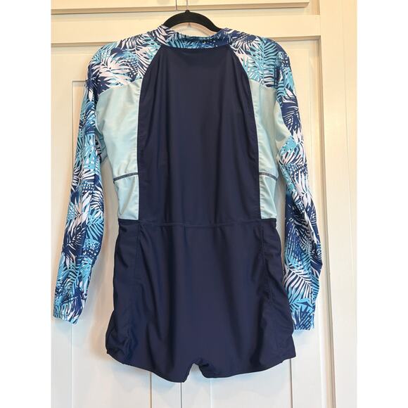 Ladies Rash Guard  Blue longsleeve boy shorts one piece suit XL - Picture 4 of 9